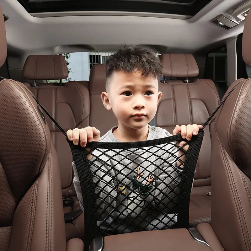 Car organizer between seats Back Barrier of Pet Multifunctional 3-Layer Car Mesh Organizer Travel Pocket For Car