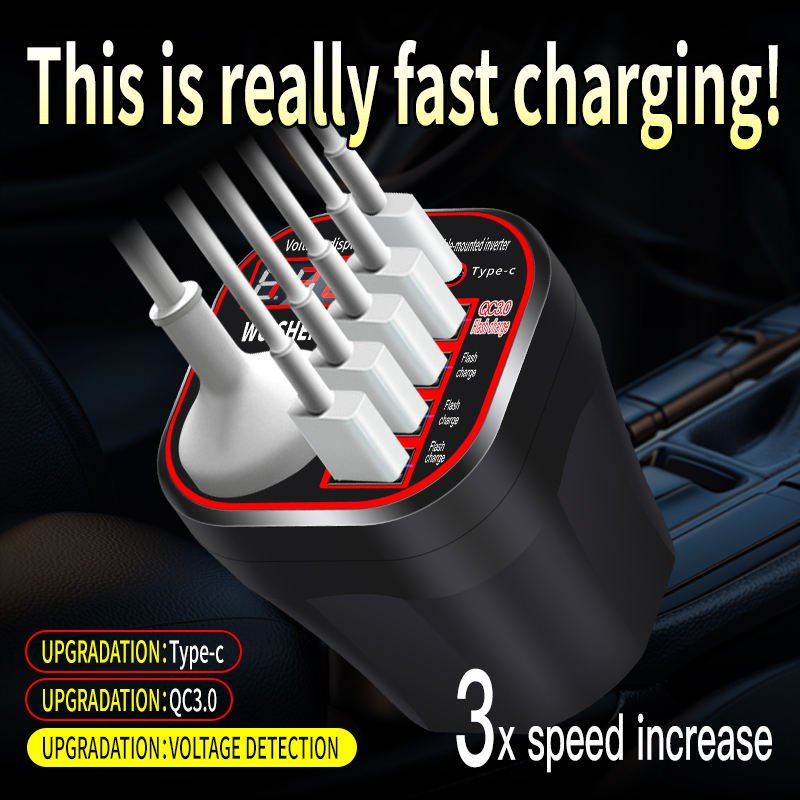 Multi-Function 4-in-1 USB EV Portable Inverter Car Laptop Mobile Phone Super Charger Adapter 12V 24V to 120W Fast Charging