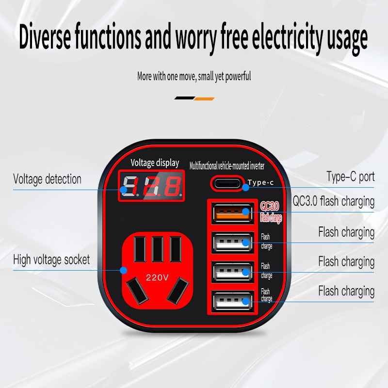 Multi-Function 4-in-1 USB EV Portable Inverter Car Laptop Mobile Phone Super Charger Adapter 12V 24V to 120W Fast Charging