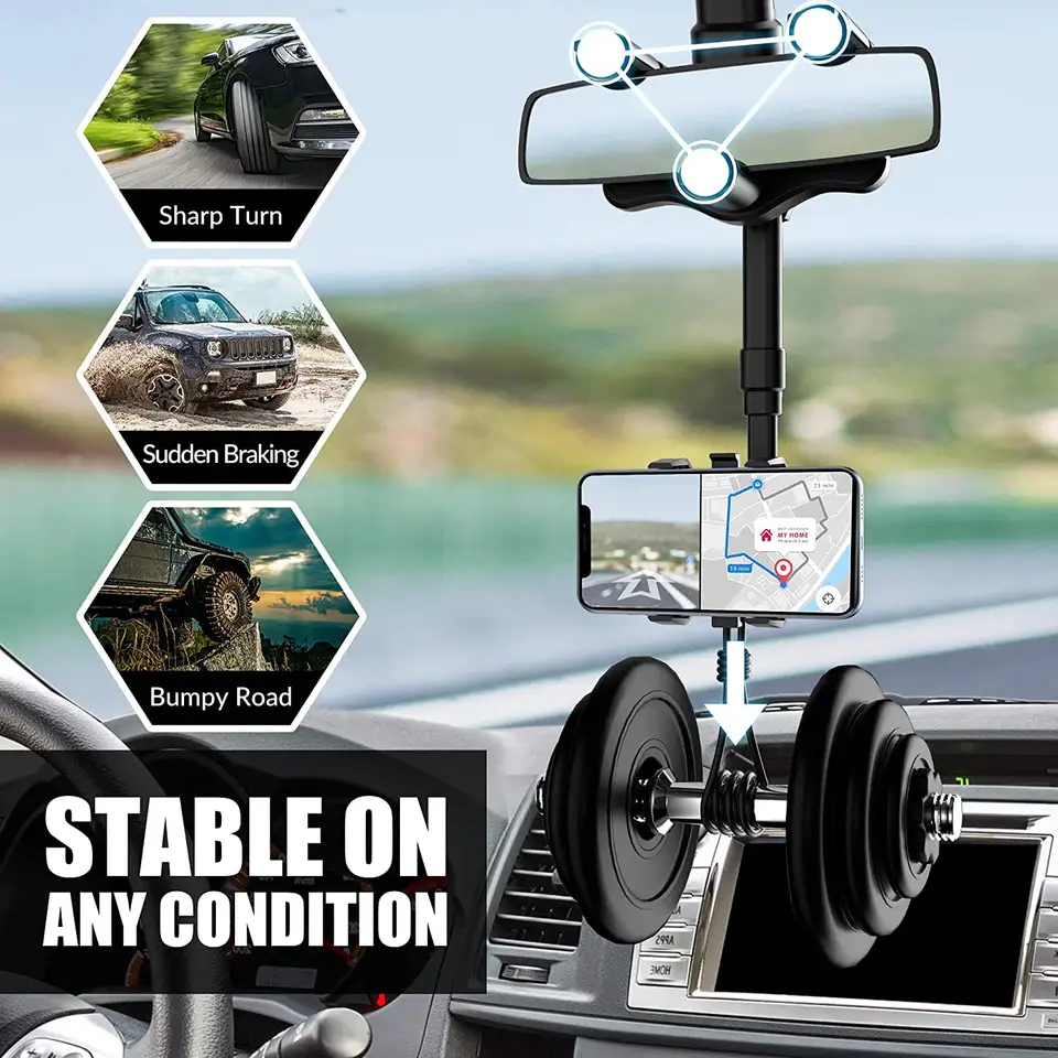 Rearview Mirror Cell Phone holder in Car 360 Degree Rotatable Car Telephone Support Stand Adjustable Telescopic Car Phone Holder