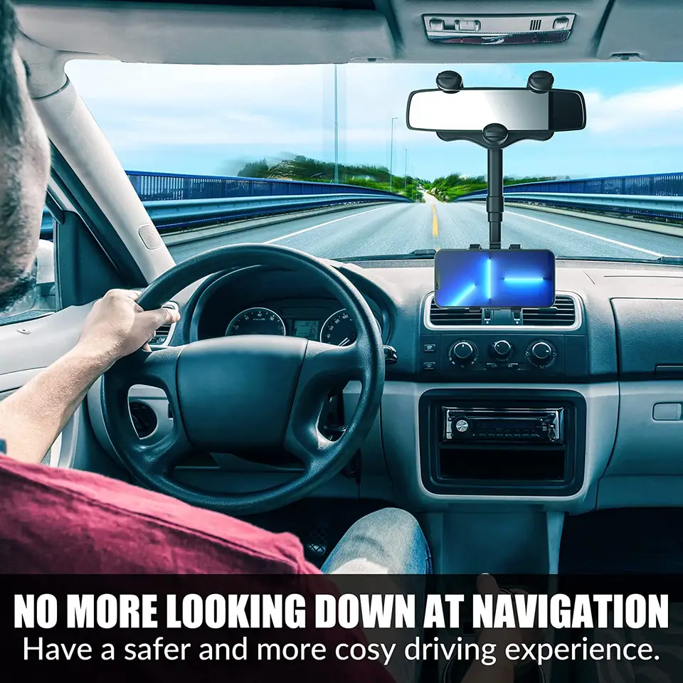 Rearview Mirror Cell Phone holder in Car 360 Degree Rotatable Car Telephone Support Stand Adjustable Telescopic Car Phone Holder