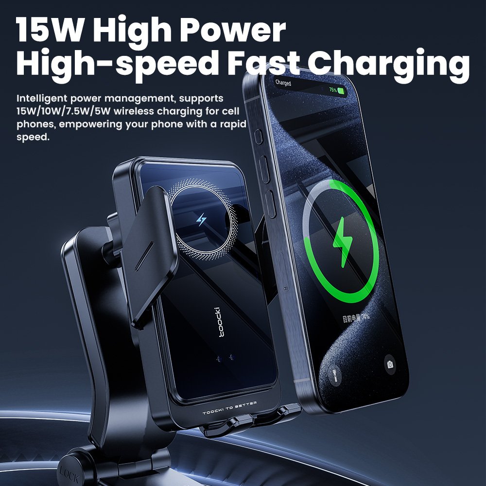 Toocki new style car suction cup car phone holder 15w smart car holder wireless charging for telephones