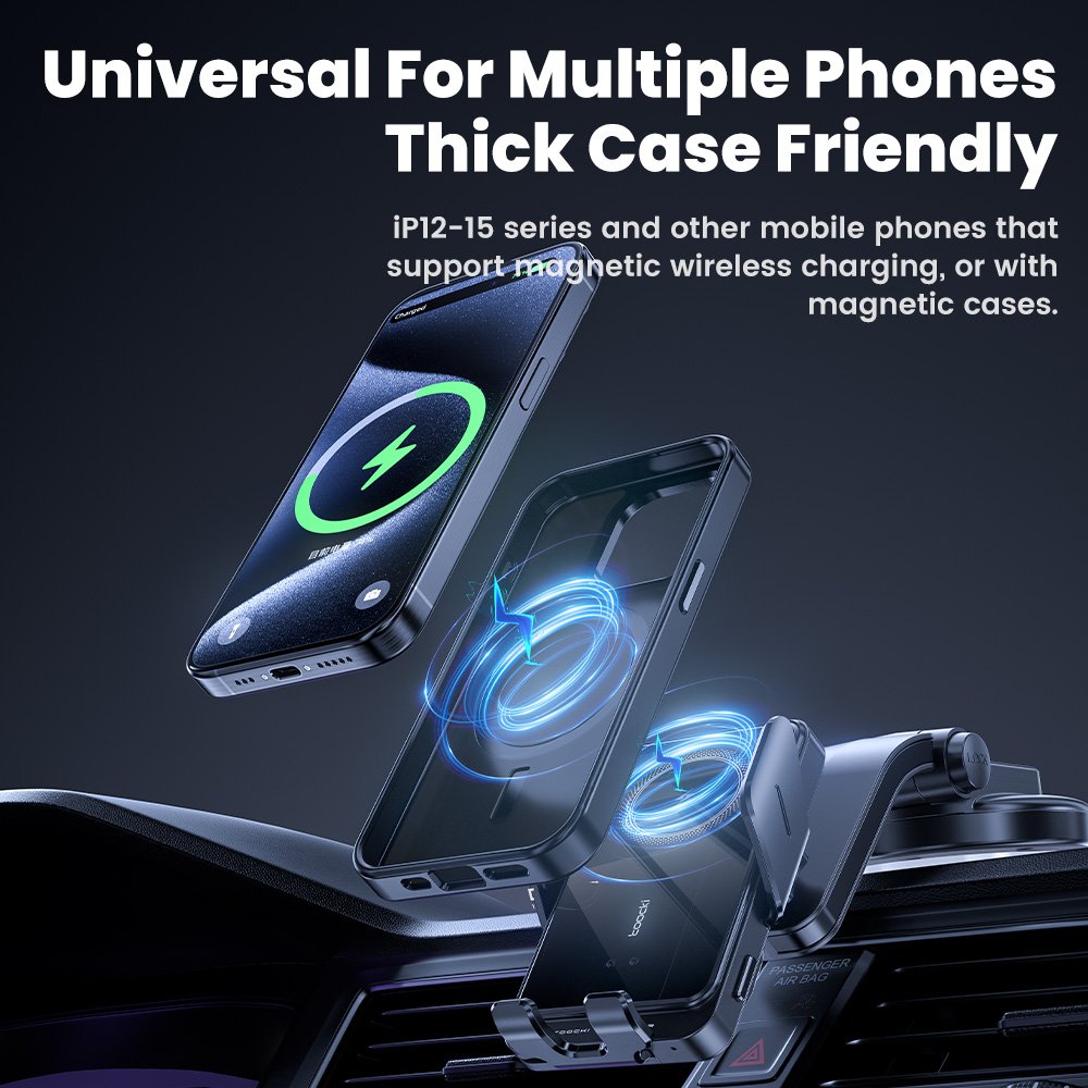 Toocki new style car suction cup car phone holder 15w smart car holder wireless charging for telephones