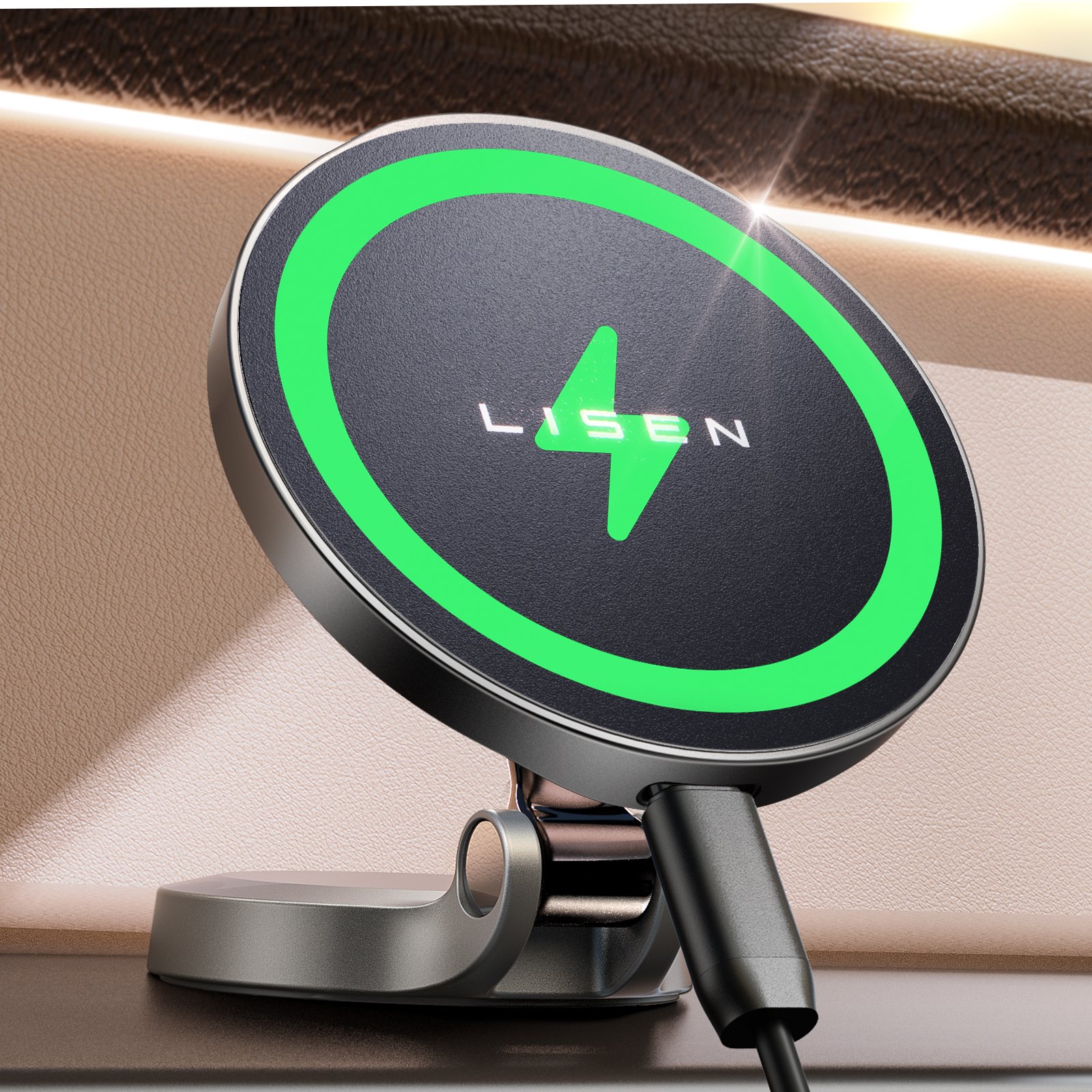LISEN 360 Rotation Wireless Aluminum Alloy Magnetic Car Phone Stand Ring Holder