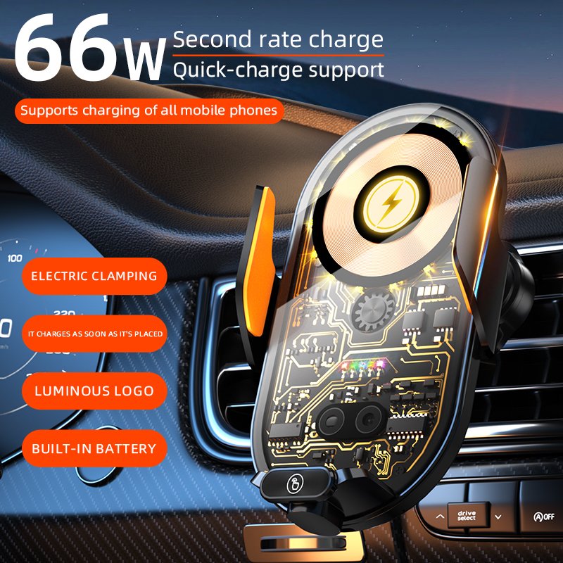 C23 Metal Car Charger Transparent With Magnetic Head Auto Clamping Sensing Phone Holder 66W Fast Charging Wireless Car Charger