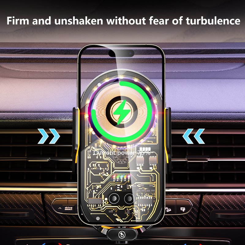 C23 Metal Car Charger Transparent With Magnetic Head Auto Clamping Sensing Phone Holder 66W Fast Charging Wireless Car Charger