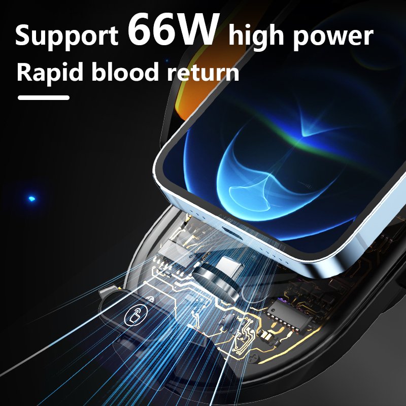 C23 Metal Car Charger Transparent With Magnetic Head Auto Clamping Sensing Phone Holder 66W Fast Charging Wireless Car Charger