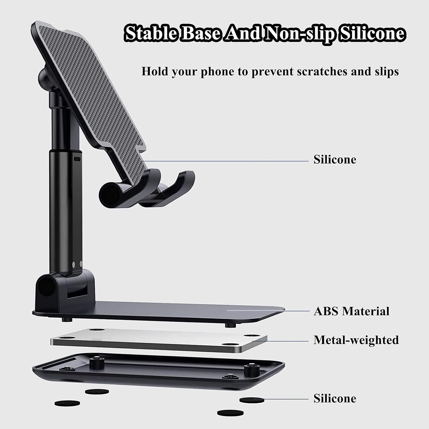 Desktop rotatable phone holder, height angle adjustable phone holder, portable phone holder plastic