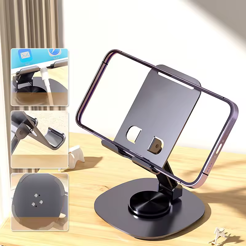 Adjustable Portable Foldable Desktop Phone Stand Holder Anti-slip 360 Rotating Metal Desk Mobile Phone Holder for All Phones