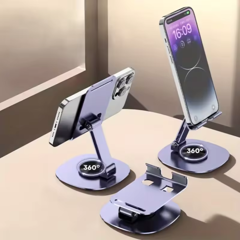 Adjustable Portable Foldable Desktop Phone Stand Holder Anti-slip 360 Rotating Metal Desk Mobile Phone Holder for All Phones