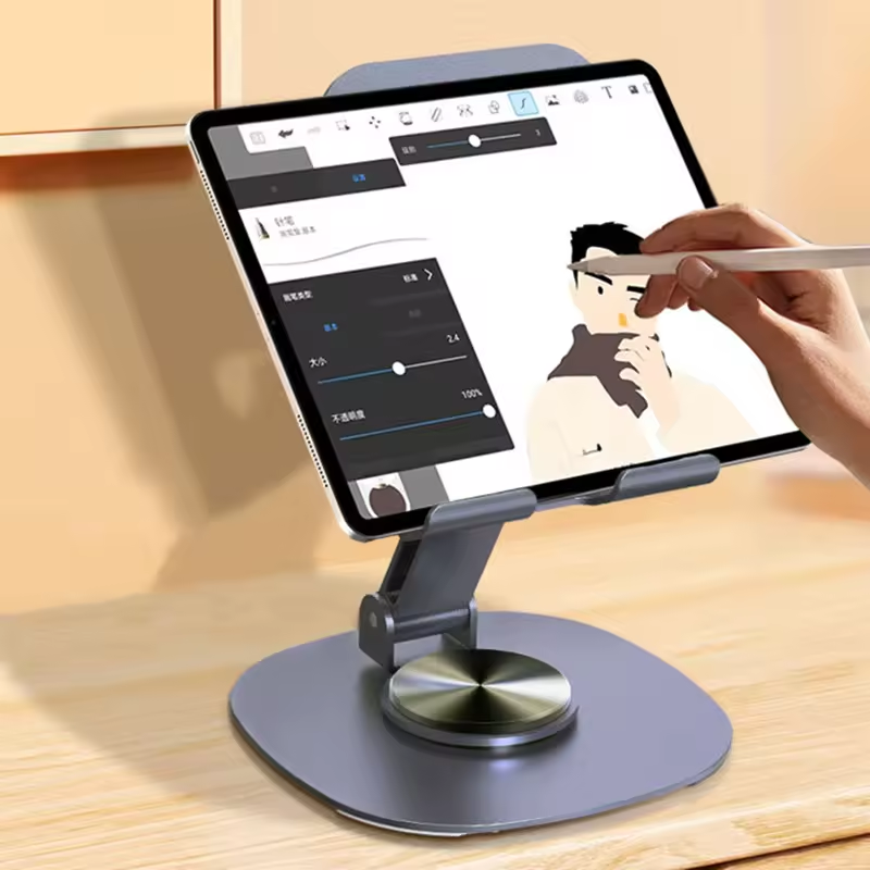 Adjustable Portable Foldable Desktop Phone Stand Holder Anti-slip 360 Rotating Metal Desk Mobile Phone Holder for All Phones
