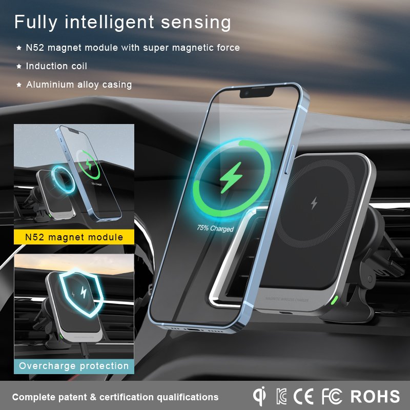 2024 New Arrival Smartphone Cell Cellphone Air Vent Mount Mobile Phone Magnetic Wireless Charger Holder for Car