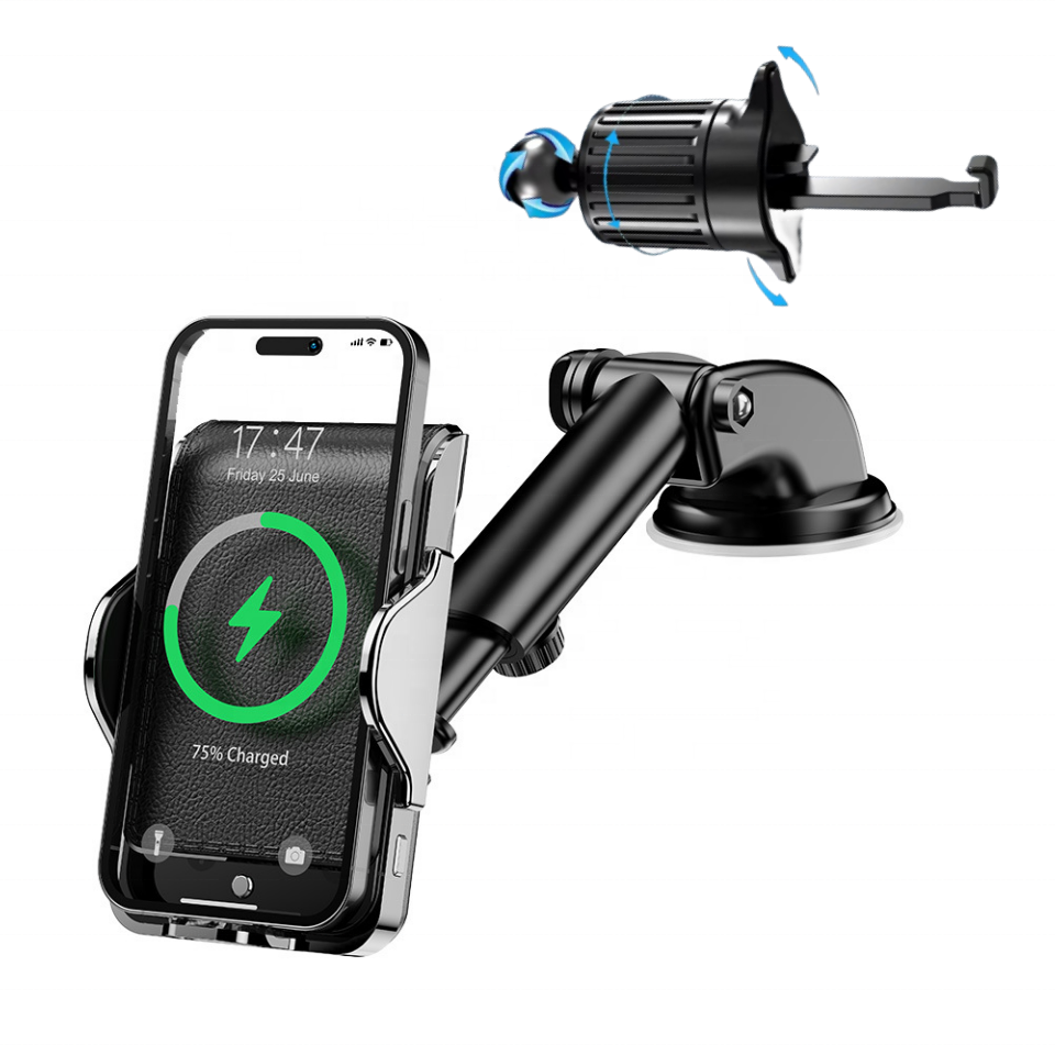 2024 New Arrivals 360 Rotation Wireless charger car holder Automatic clamping Mobile Stand Car Phone Holders For Car Mount