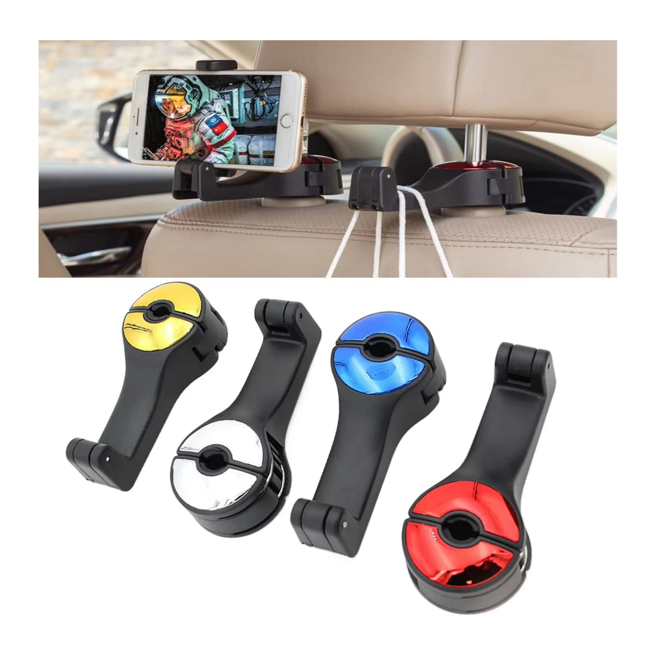 360 degree rotating multifunction portable car seat headrest hook phone holder