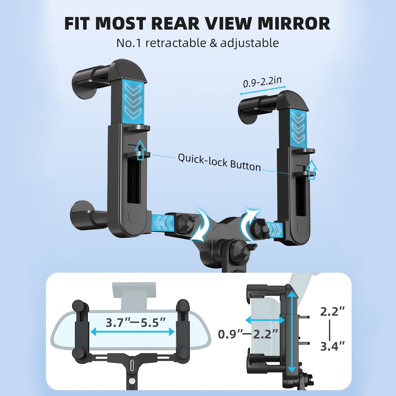 Rear View Mirror Phone Holder Rotatable and Retractable Car Phone Holder Mount Rearview Mirror Phone Holder