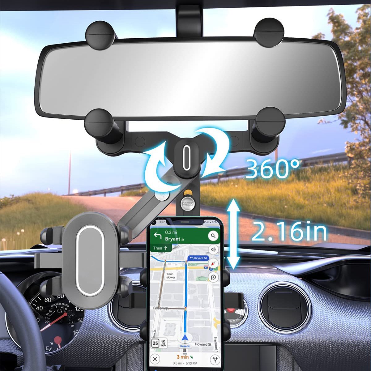 Rear View Mirror Phone Holder Rotatable and Retractable Car Phone Holder Mount Rearview Mirror Phone Holder