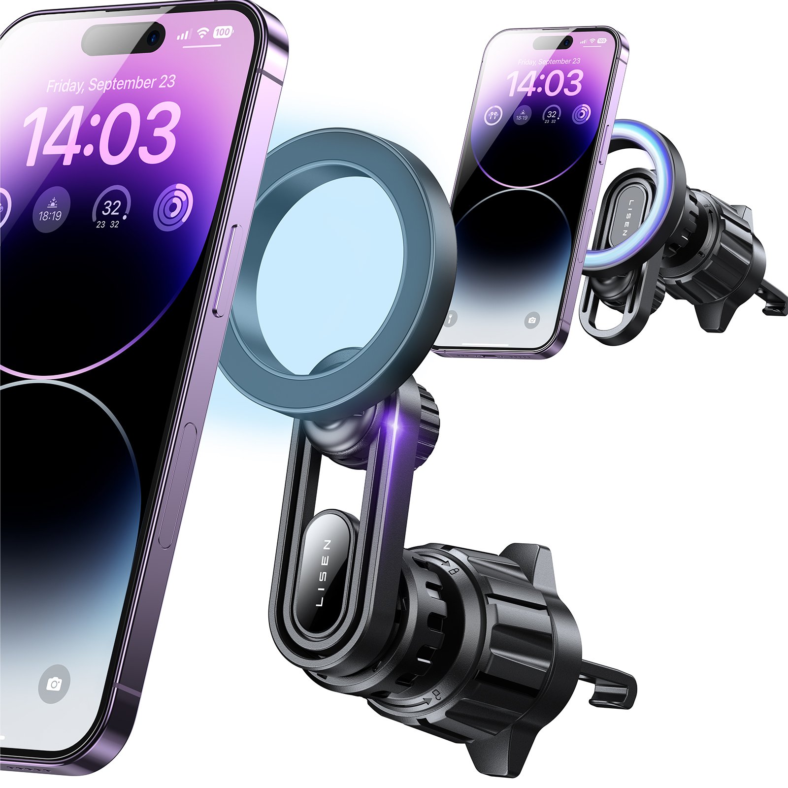 360-degree rotation adjustment car exhaust magnetic mobile phone bracket Stable anti-shake car magnetic mobile phone bracket