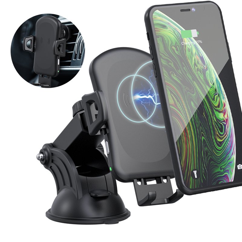 Top sales New 10W Quick Charging Car Holder Black Light Sensor Electric Mobile phone Car Wireless Charger