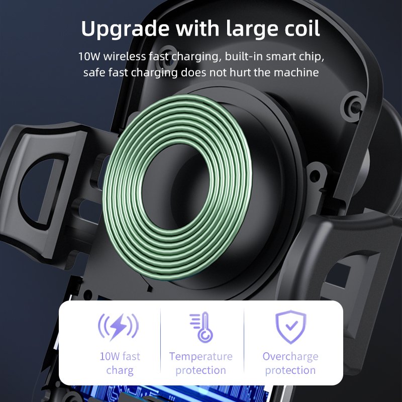 Top sales New 10W Quick Charging Car Holder Black Light Sensor Electric Mobile phone Car Wireless Charger