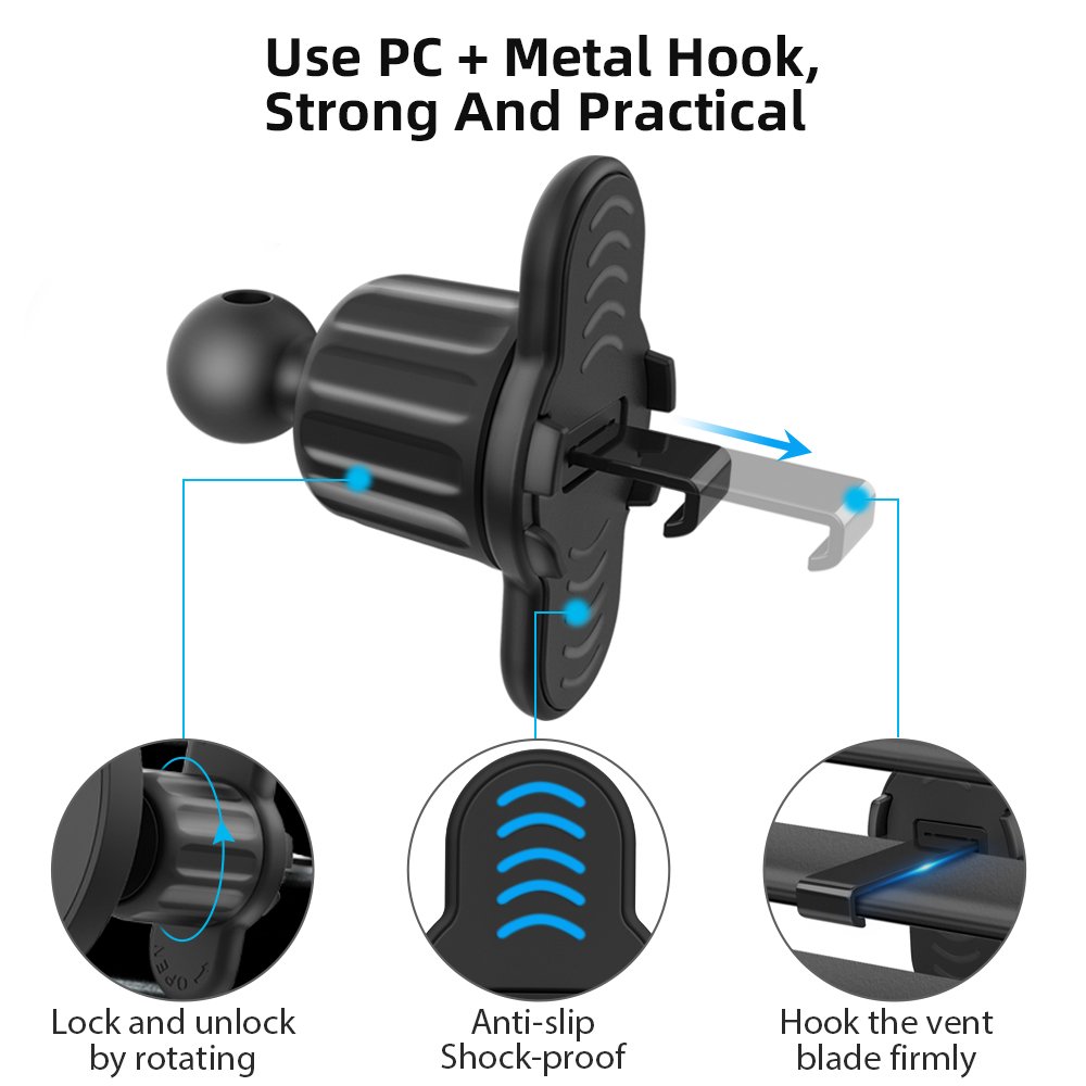 Taiworld Upgrade Car Air Mount Phone Holder Car Clip with Metal Hook Car Holder Phone Mount Mobile Stand 360 Cell Phone Holder