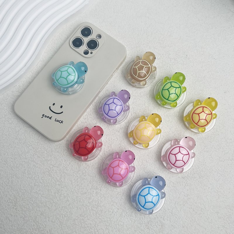 Glow-in-the-Dark Turtle Phone Grip Stand, Mini Resin Retractable Folding Turtle Design Realistic Sea Turtle Mobile Phone Grip