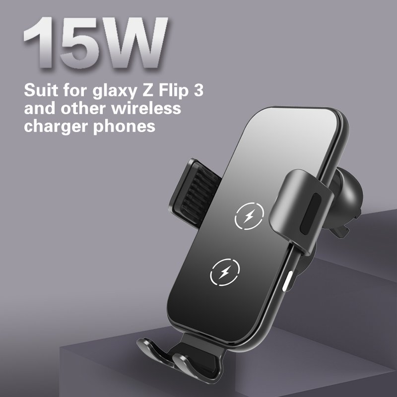 KC PSE 15W Fast Charging Phone Holder Dual Coil Auto-Clamping for Samsung Galaxy Z Flip 3 4 iPhone Wireless Car Charger