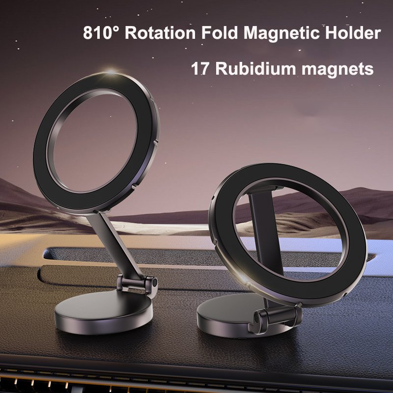 CNC Aluminum Alloy Magnetic Dashboard Mobile Phone SmartPhone Holder for Magsafe Car Universal with 2 Metal Ring Sticker