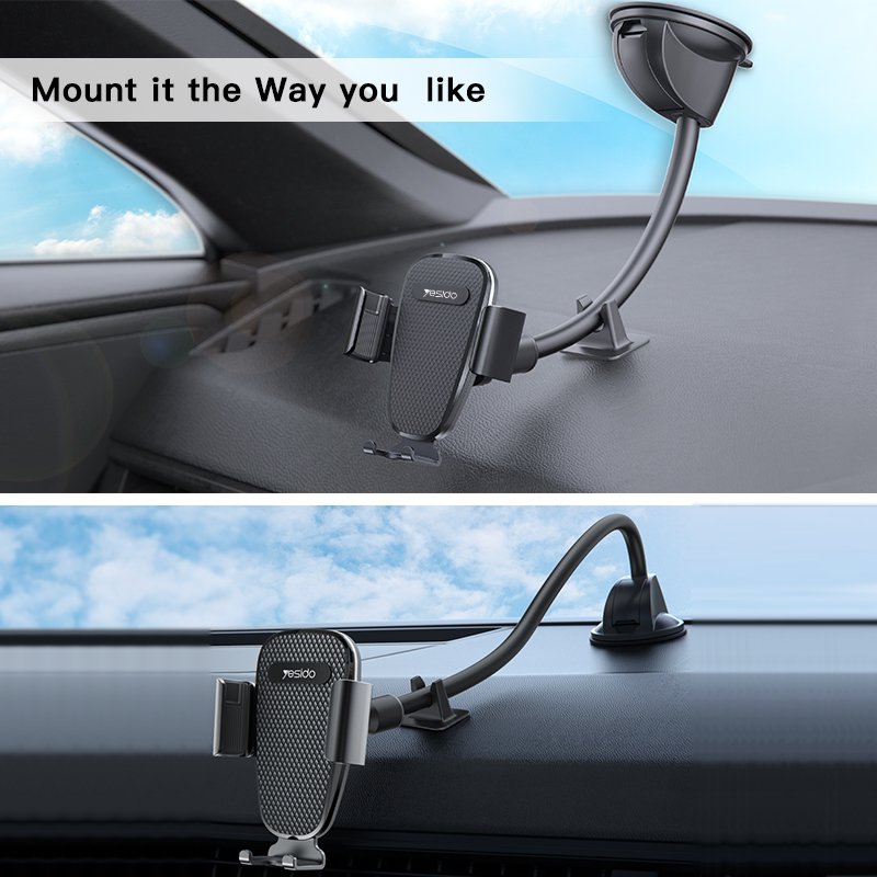 C119 YESIDO Flexible Long Arm 360 Degree Rotating Head With Rotation Silicon Base Car Phone Holder
