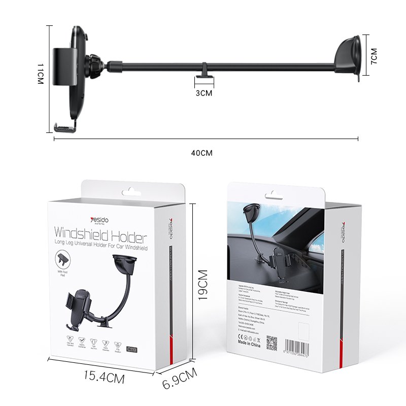 C119 YESIDO Flexible Long Arm 360 Degree Rotating Head With Rotation Silicon Base Car Phone Holder