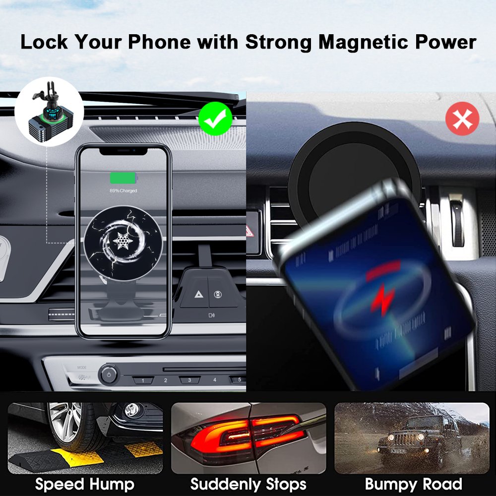 Multifunction 2 in 1 Built in Ice cooling Sensor Smart 15W Magnetic Wireless Car Charger Mount for iphone 14/13 Car Air vent