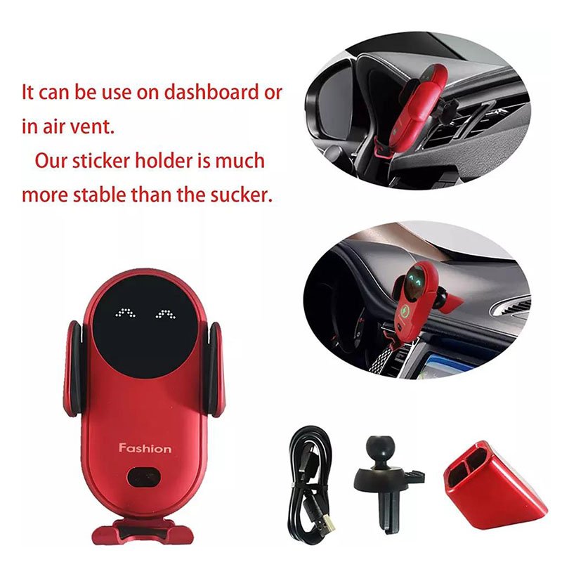 S11 Infrared Sensor Car Bracket Phone Holder Wireless Charger Cute Cartoon LED Smile Face Car Phone Holder Air Vent Mount Stand
