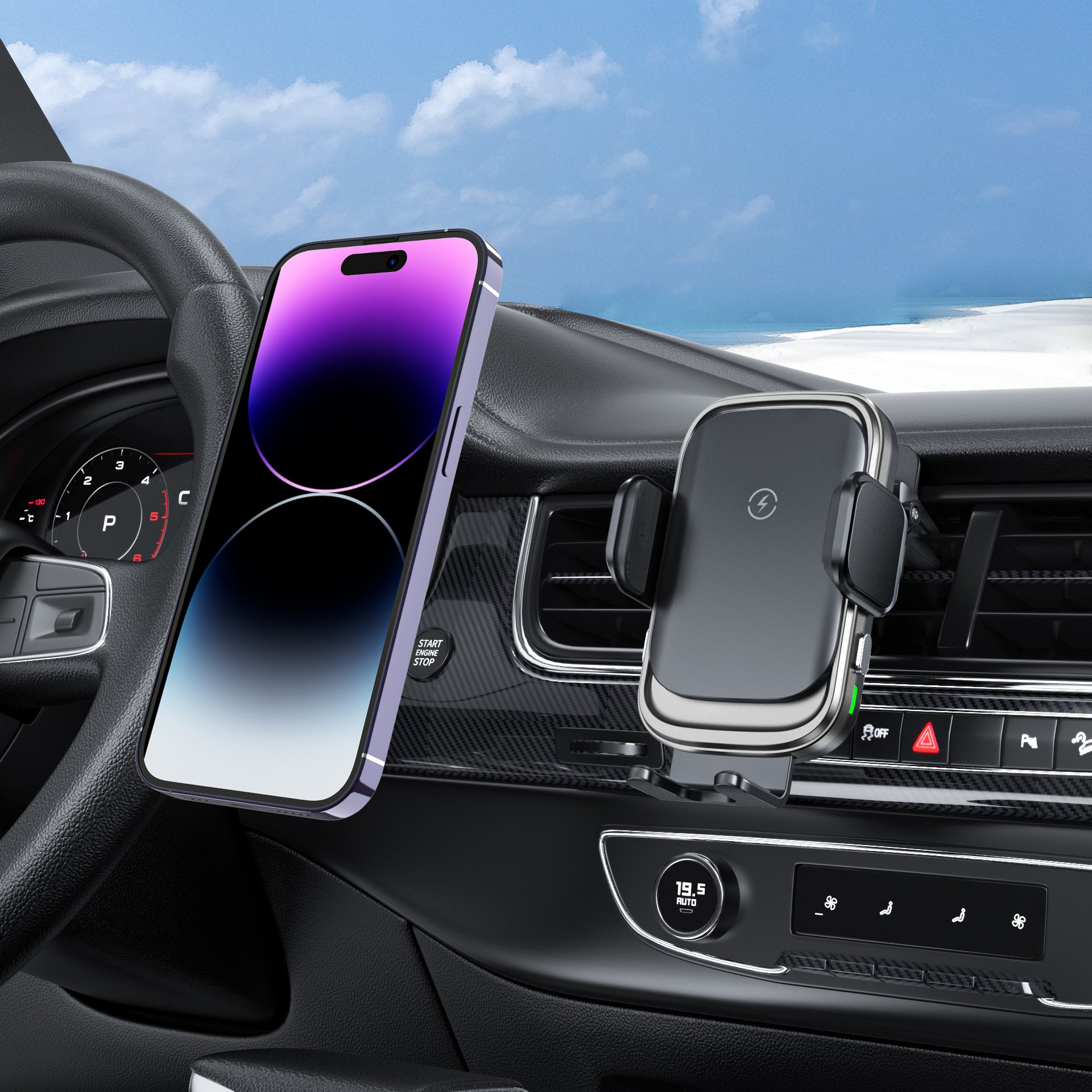 Fast 15W Charging Auto Clamping Anti-Slip Silicone Car Phone Holder Mount 15 Watt Smart Sensor Magnetic Wireless Car Charger