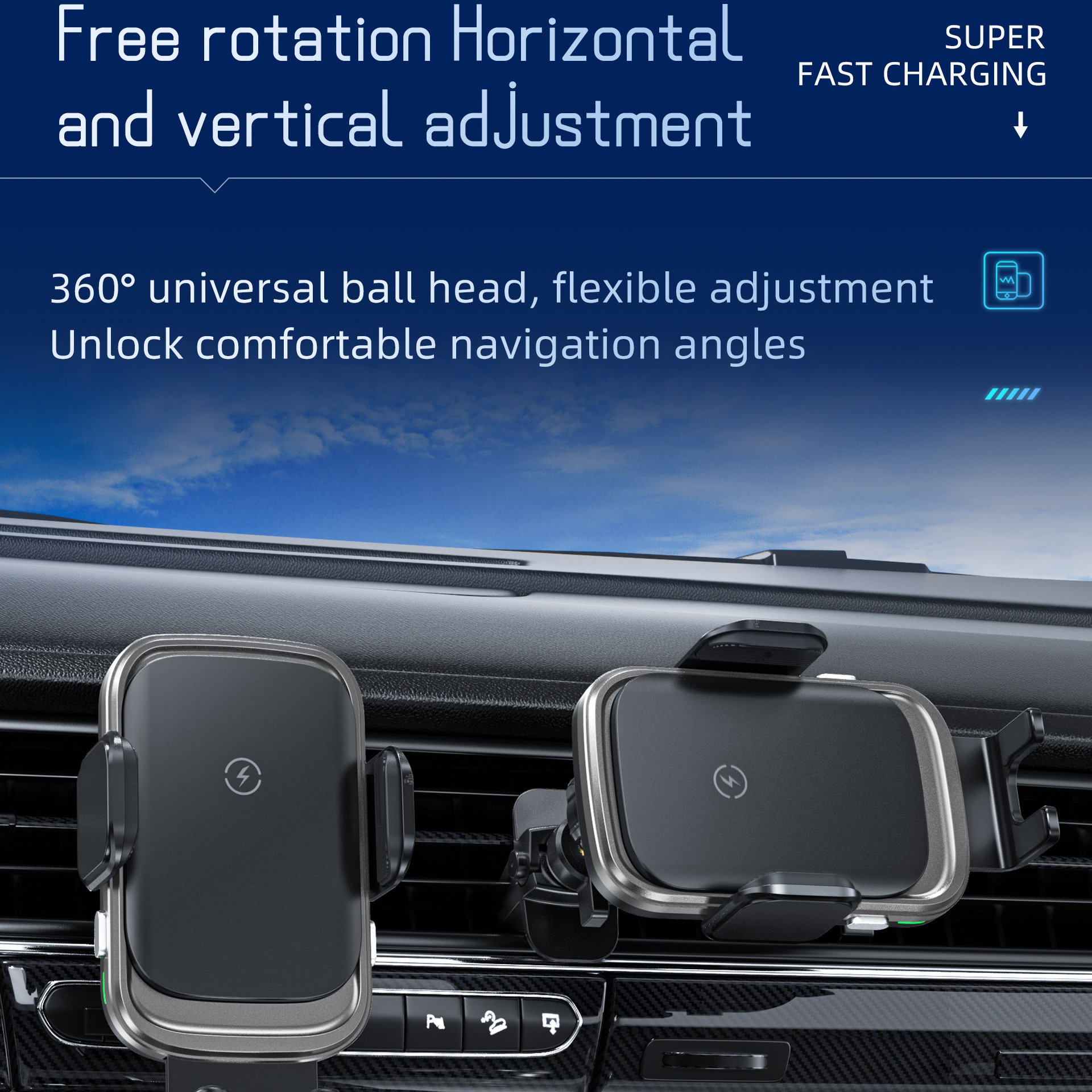 Fast 15W Charging Auto Clamping Anti-Slip Silicone Car Phone Holder Mount 15 Watt Smart Sensor Magnetic Wireless Car Charger