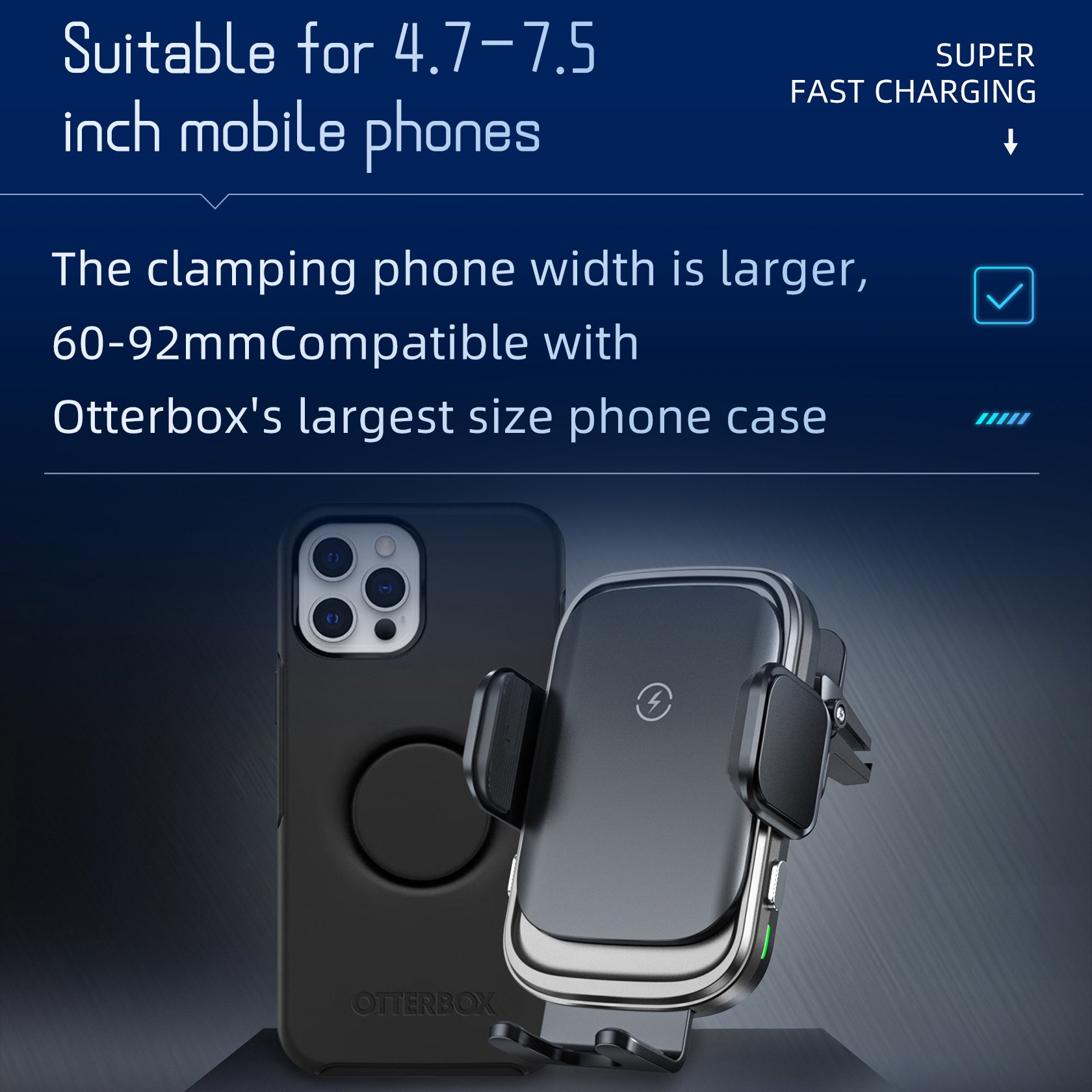Fast 15W Charging Auto Clamping Anti-Slip Silicone Car Phone Holder Mount 15 Watt Smart Sensor Magnetic Wireless Car Charger