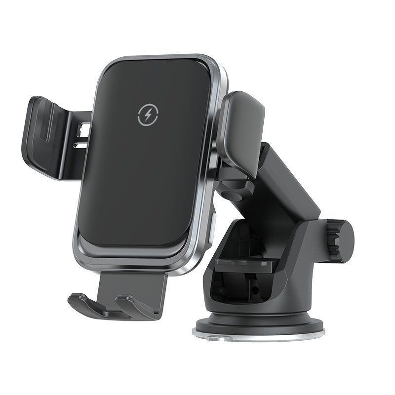 15W Fast Charging Auto Clamping Car Holder 3-Axis Linked Alignment Wireless Charger Stand
