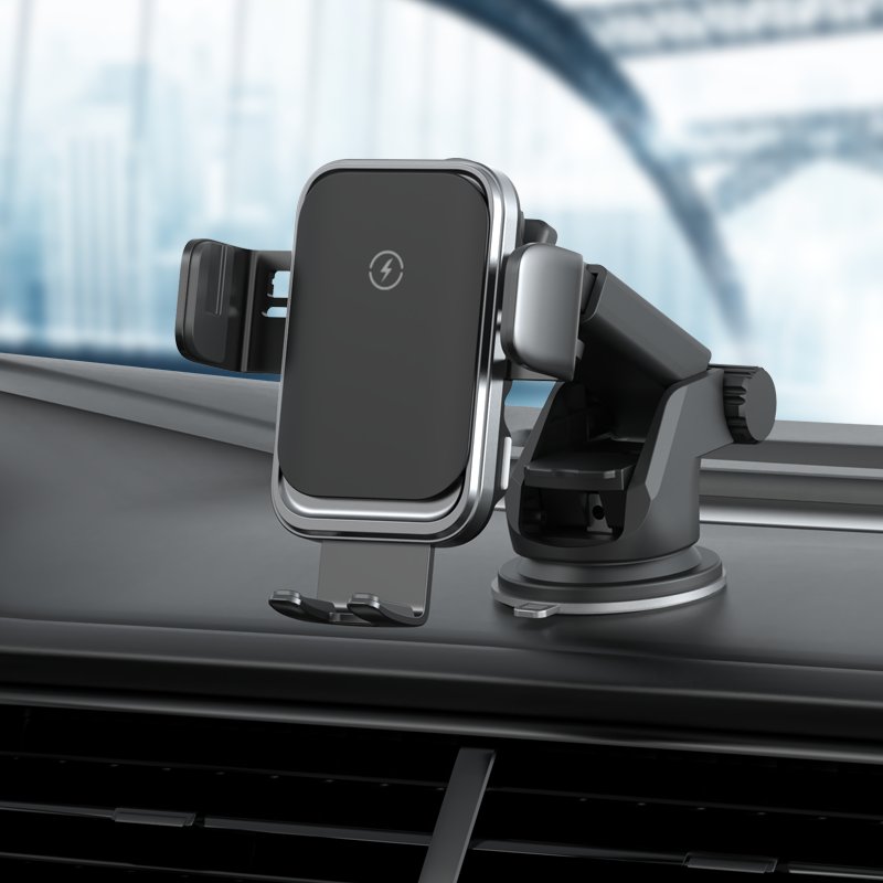 15W Fast Charging Auto Clamping Car Holder 3-Axis Linked Alignment Wireless Charger Stand