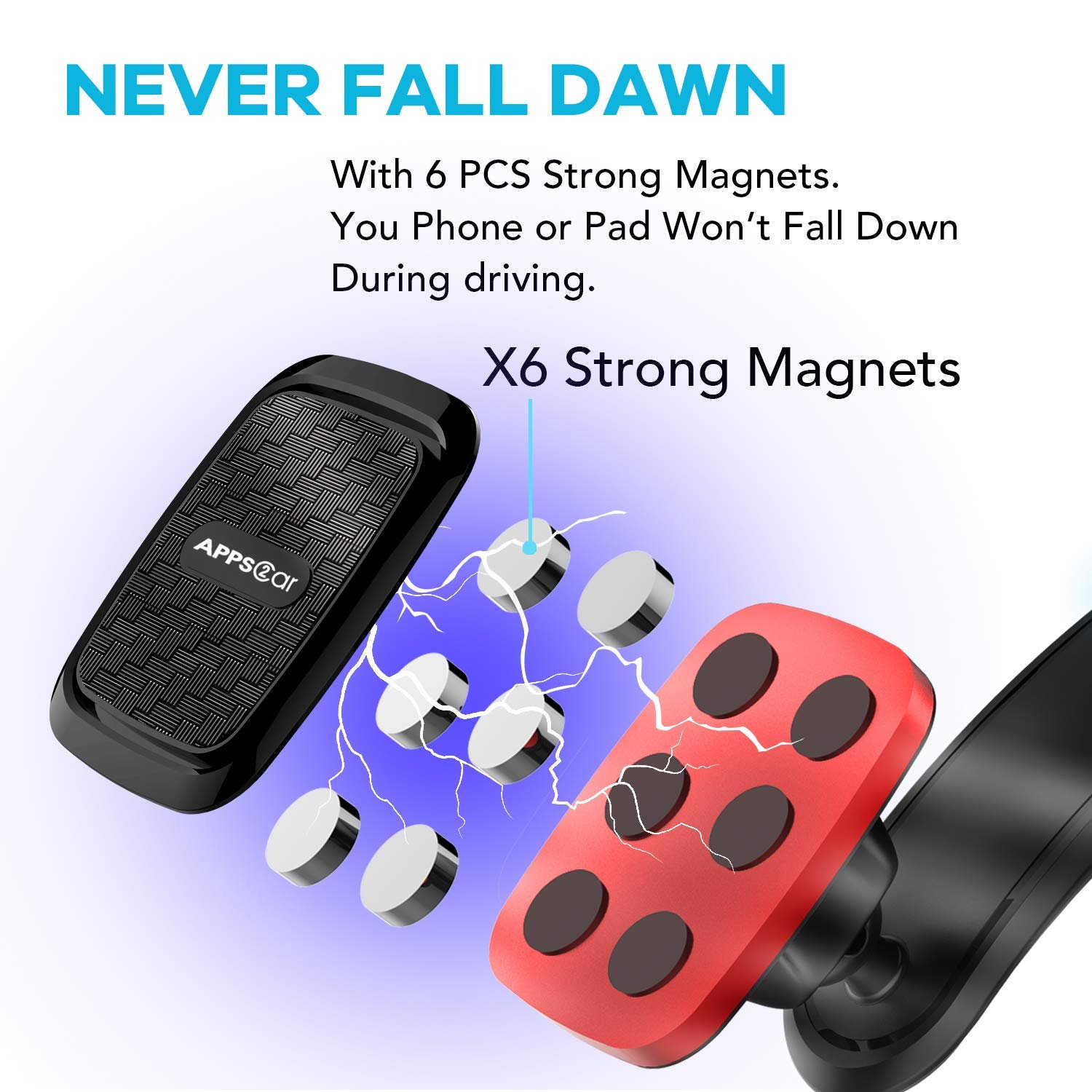 Universal Adjustable 6 Strong Magnets Suction Cup Car Phone Mount Holder Dashboard with Super Sticky