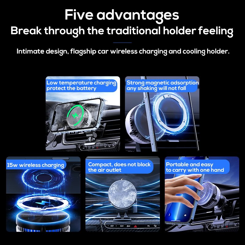 Car Wireless Charger MEMO GW03 Magnetic Wireless Car Charger 15W for iPhone with Phone Cooler for Cooling Phone