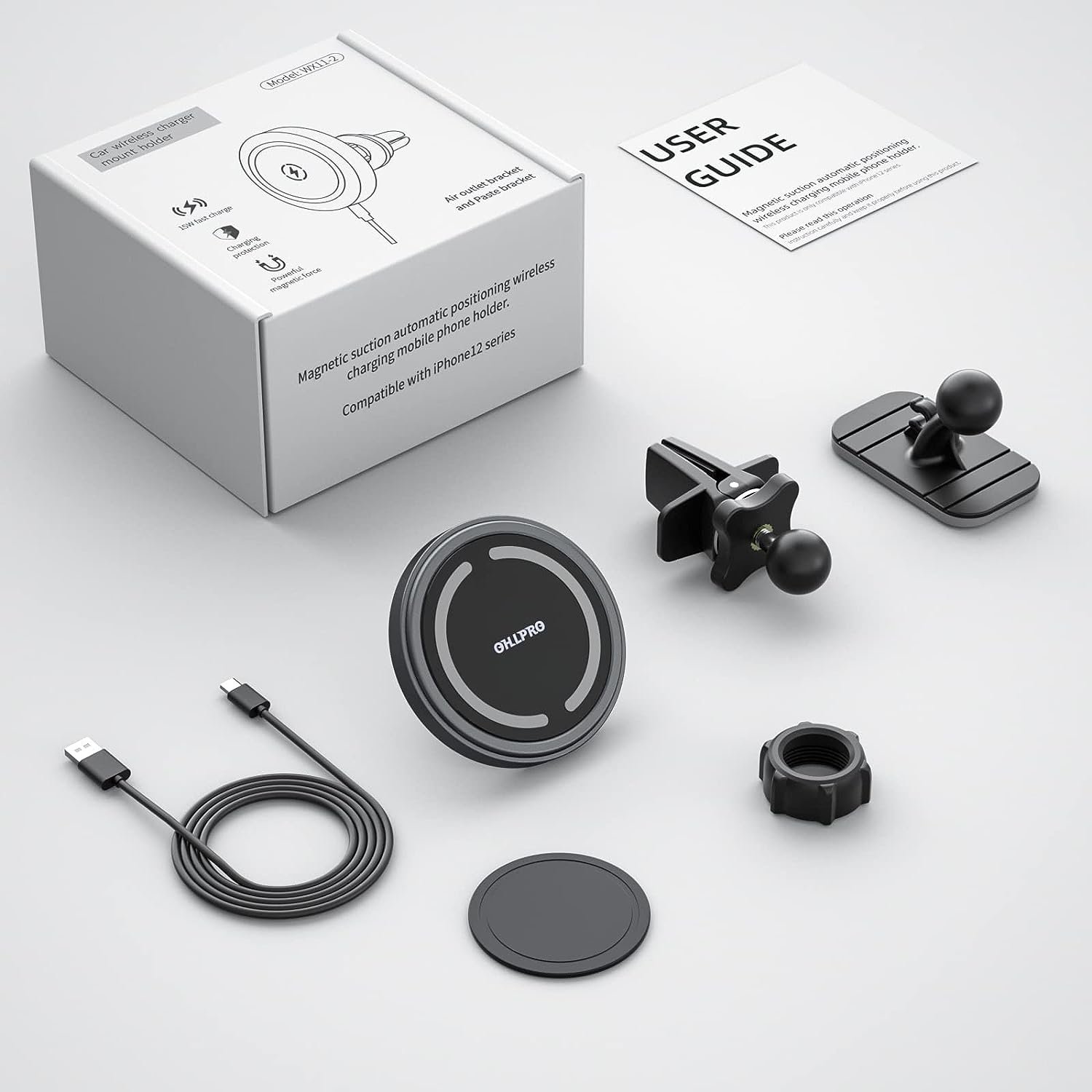 Fast Charging Auto-Alignment Magnetic Wireless Car air vent Charger Mount,Stick on The Dashboard for iPhone 14