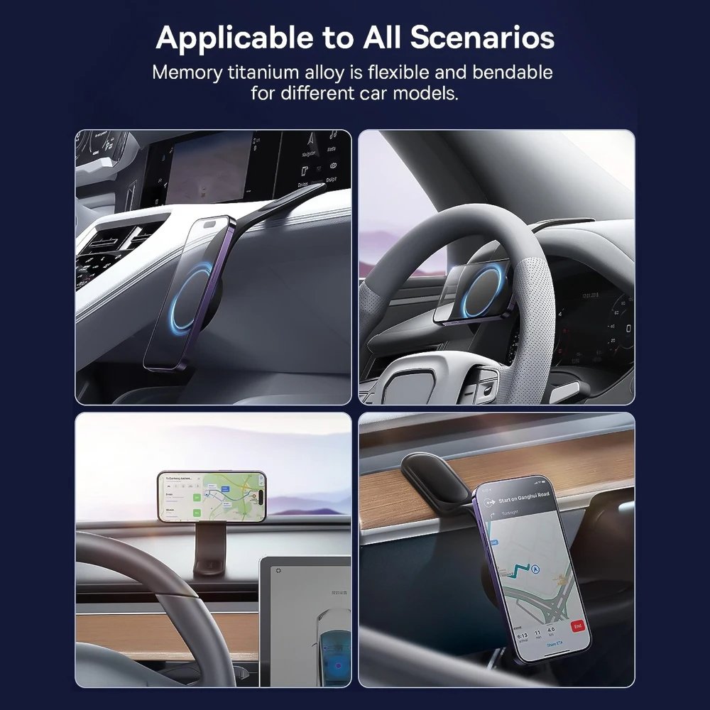 Magnetic Phone Holder for Car, Car Dash Mount Compatible For iPhone Samsung Bendable Memory Titanium Alloy for Magsafe