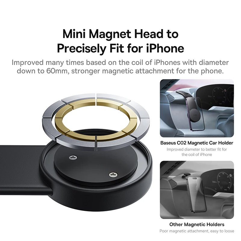 Magnetic Phone Holder for Car, Car Dash Mount Compatible For iPhone Samsung Bendable Memory Titanium Alloy for Magsafe