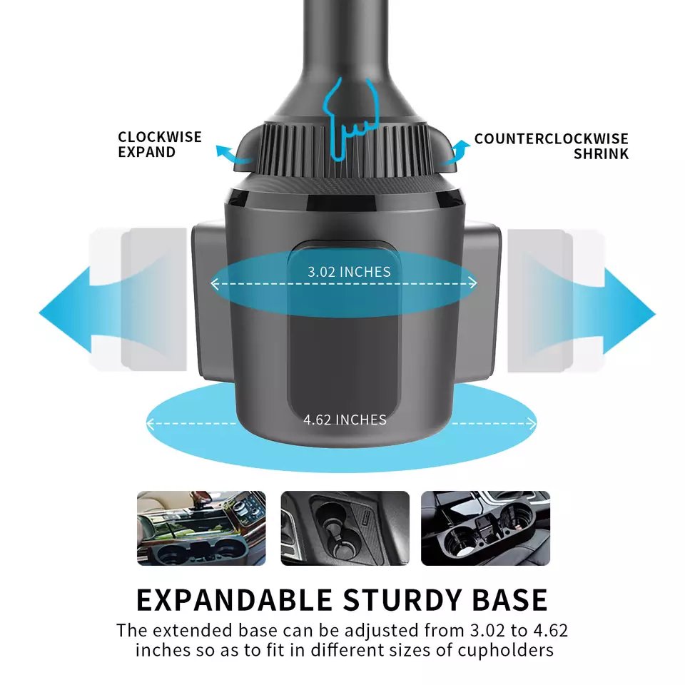 Height Adjustable 360 Rotatable Solid Cup Holder Phone Mount for Car Truck with Quick Extension Long Arm Car Cup Holder