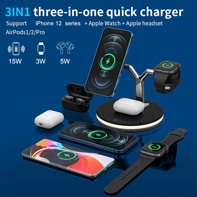 2021 Hot selling 3 in 1 magnetic car phone holder 15w wireless charger fast wireless charger