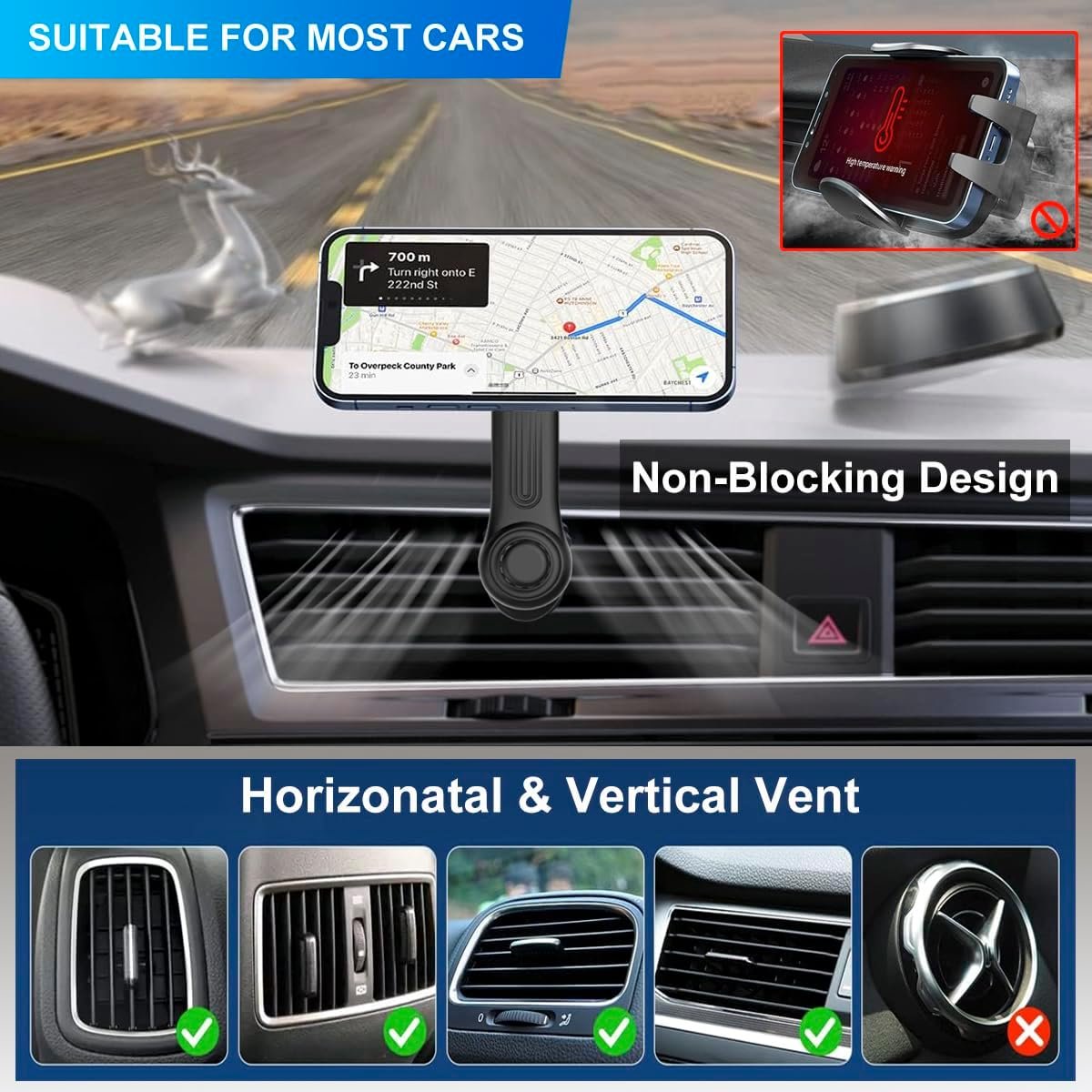 20 Super Magnets Universal Dashboard Air Vent Mount Magnetic Car Phone Holder for iPhone 16 15 14 Pro Max
