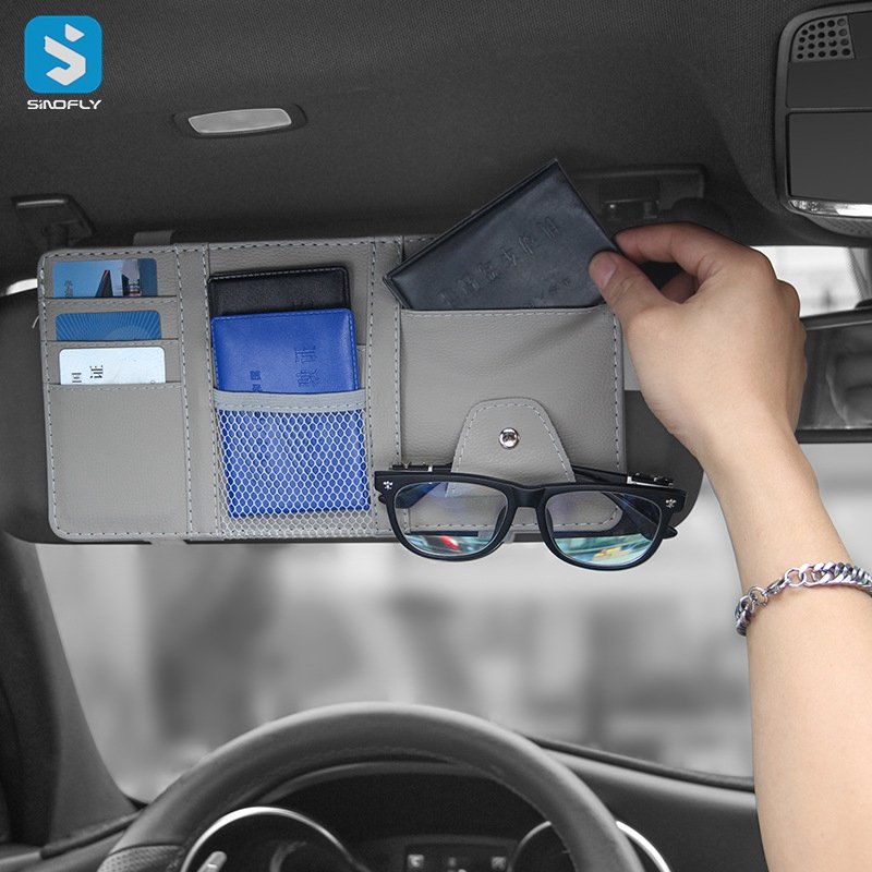 Card Holder Car Accessories Automobile Pu Leather Sunglasses Storage Pocket Pouch Holder For Car Sun Visor organizer