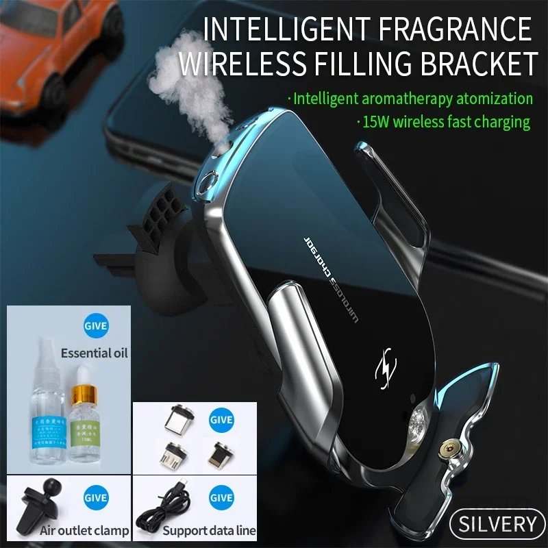 Trending products 2024 New Arrivals magnetic smart aromatherapy diffuser Car air freshener Wireless Charger Holder Phone Holder