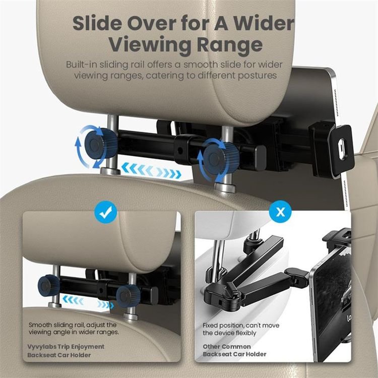 Vyvylabs Car Backseat Seat mount Car Tablet Mount Backseat Seat Universal Tablet Cell Phone Holder Rotating Angle Adjustable