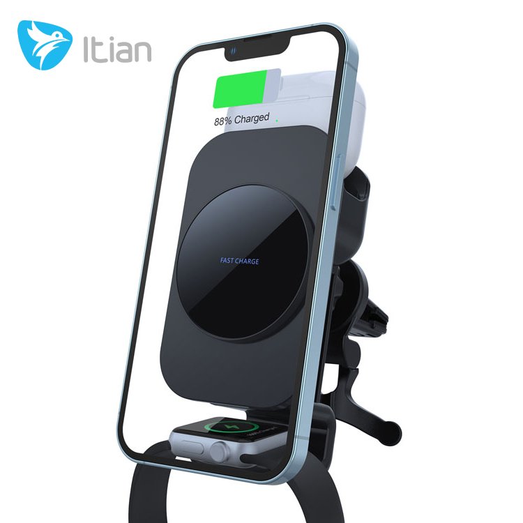 3 in 1 KC PSE Magnetic Wireless Car Charger S6 For iPhone Mobile Phone AirPods iWatch Wireless Charging Phone Holder