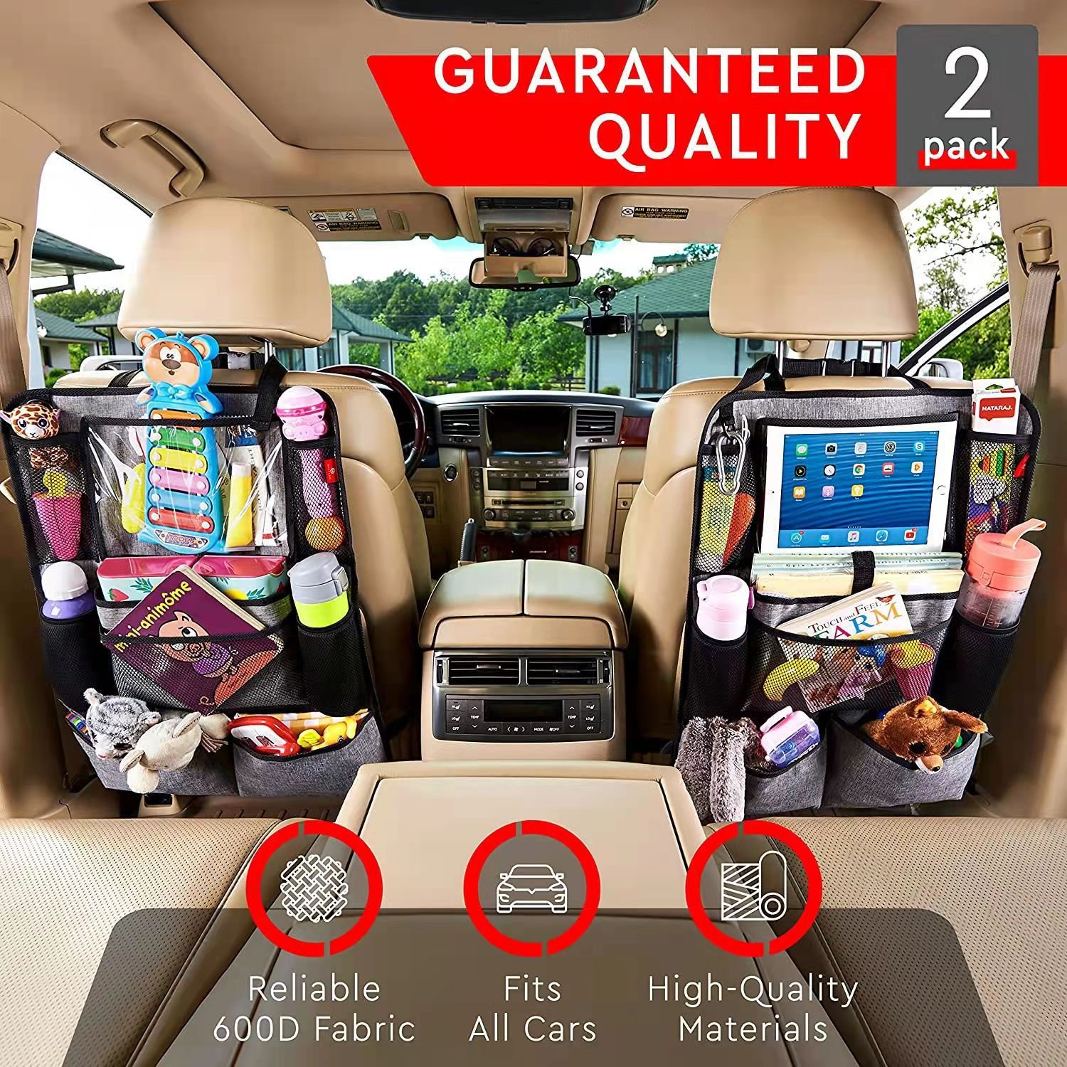 Car Kids Back Seat Organizer with Tablet Holder and Baby Car Seat Mirror Auto Car Backseat Organizer