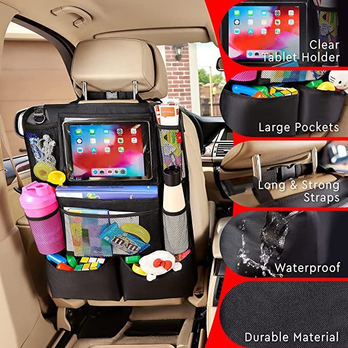 Car Kids Back Seat Organizer with Tablet Holder and Baby Car Seat Mirror Auto Car Backseat Organizer